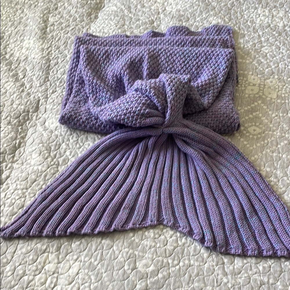 Cozy Purple Knit Mermaid Tail Blanket